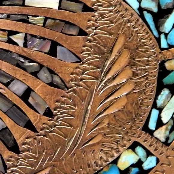 Artisan Crafted Turquoise & Coral Chip Inlay Native Chief Belt Buckle - Picture 4 of 9